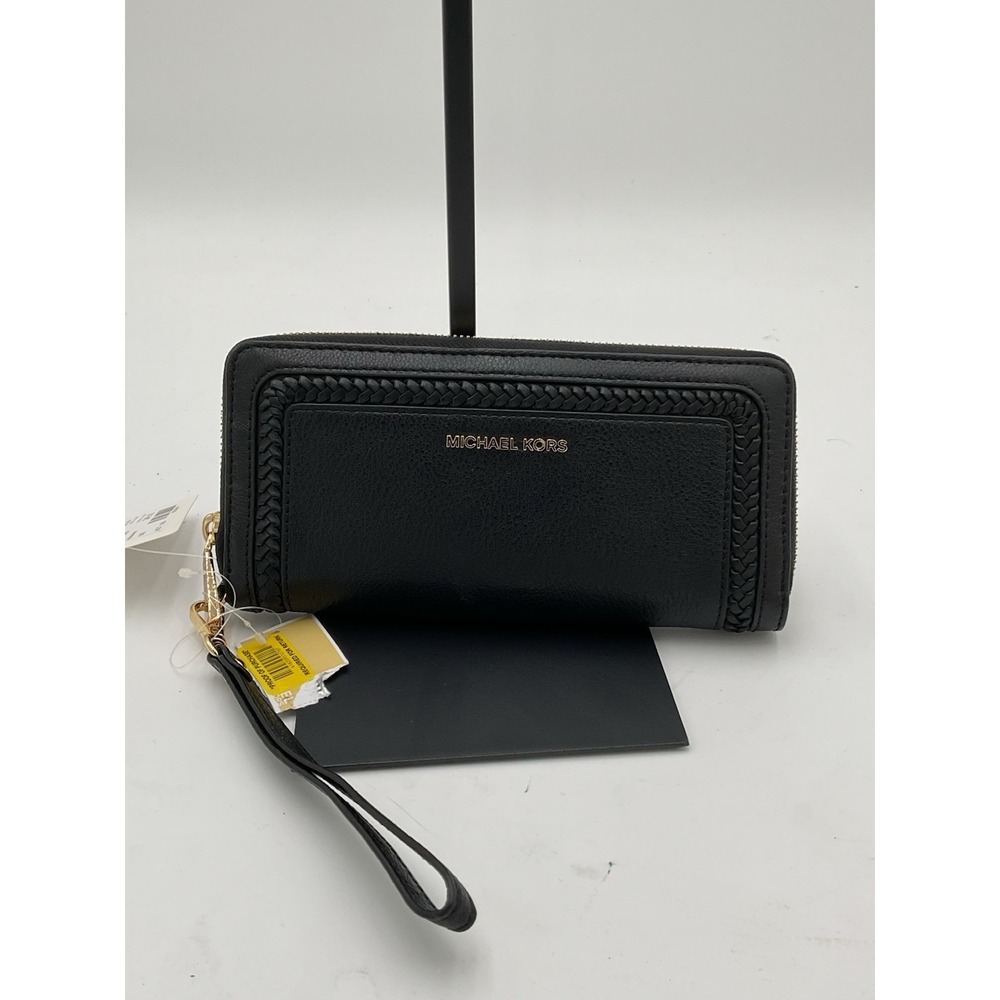 Michael Kors Lady Large Travel Continental Long Zip Around Wristlet Wallet Black